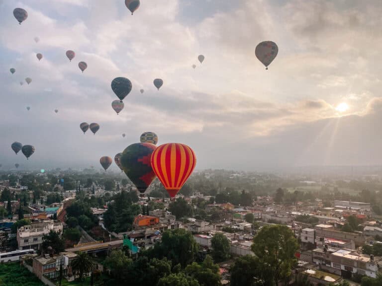 sun rising hot air balloon mexico