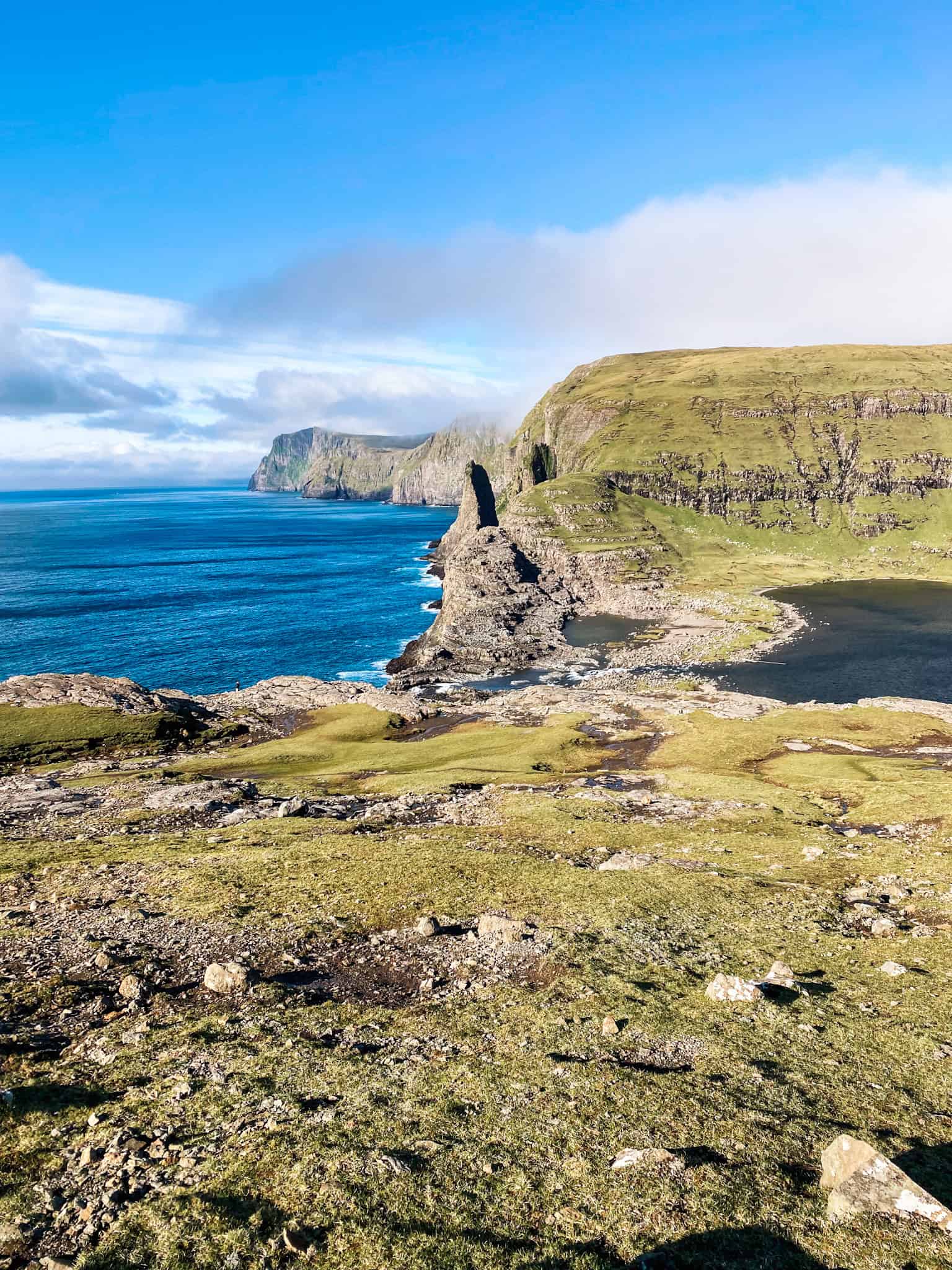 views from lake over ocean hike faroe islands