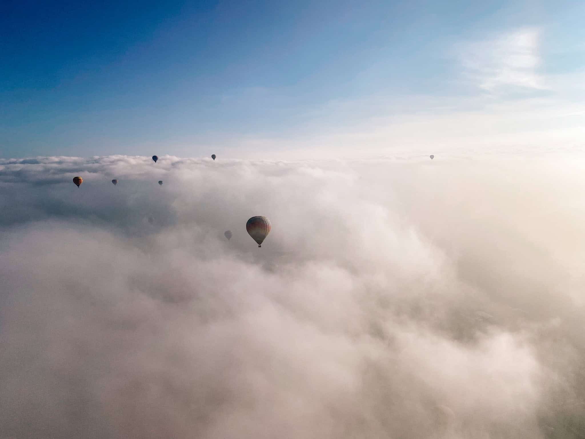 above the clouds Teotihuacán Mexico Hot Air Balloon