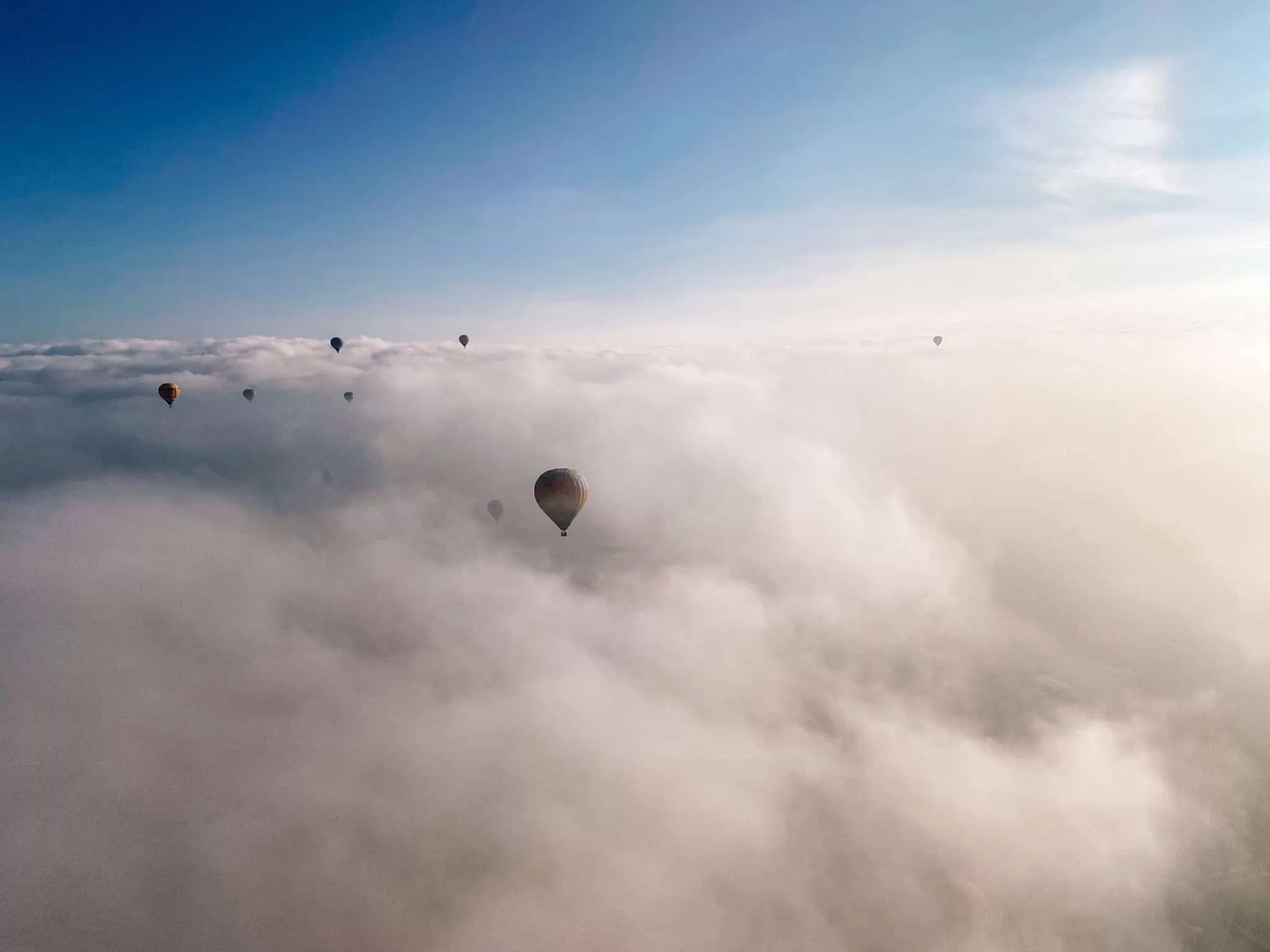 above the clouds Teotihuacán Mexico Hot Air Balloon