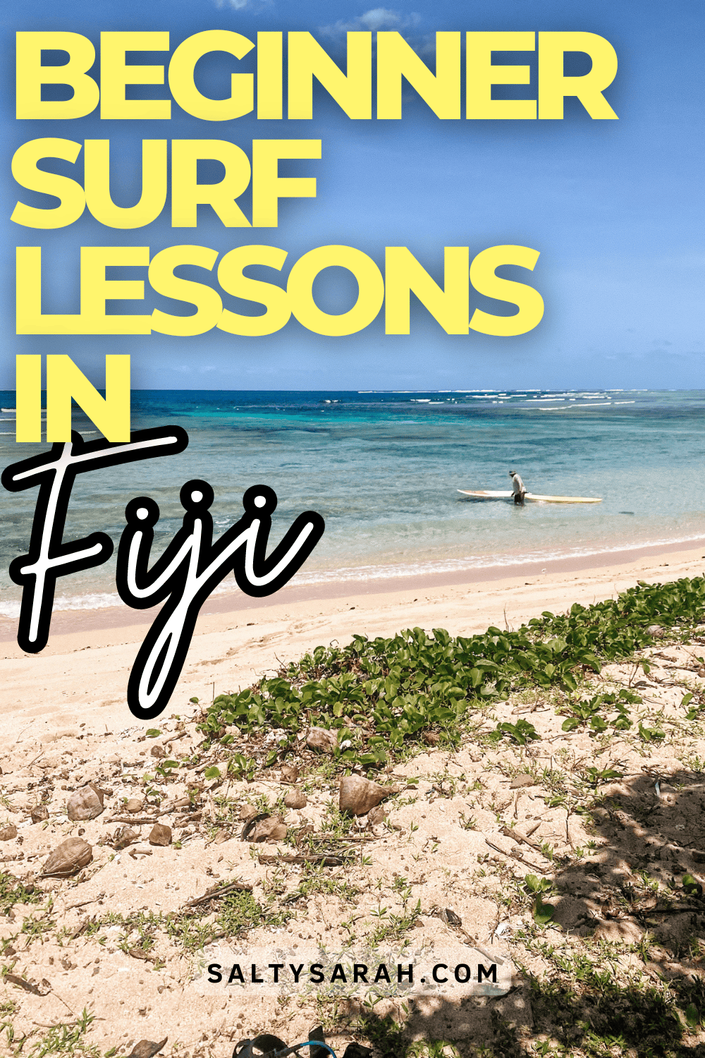 beginner surf lessons in fiji pin