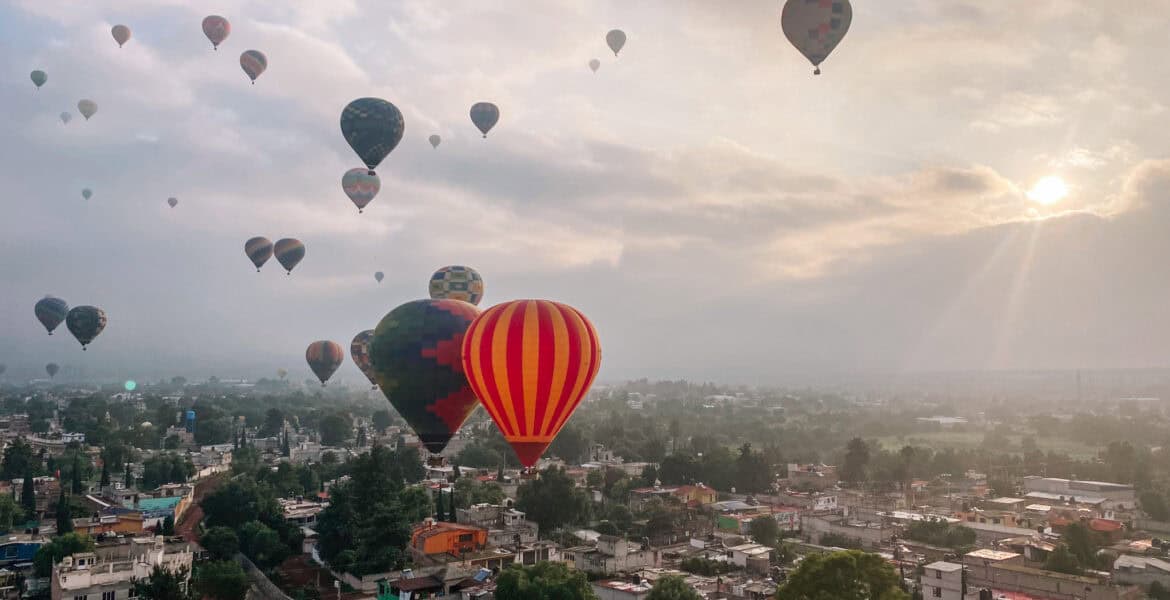 sun rising hot air balloon mexico