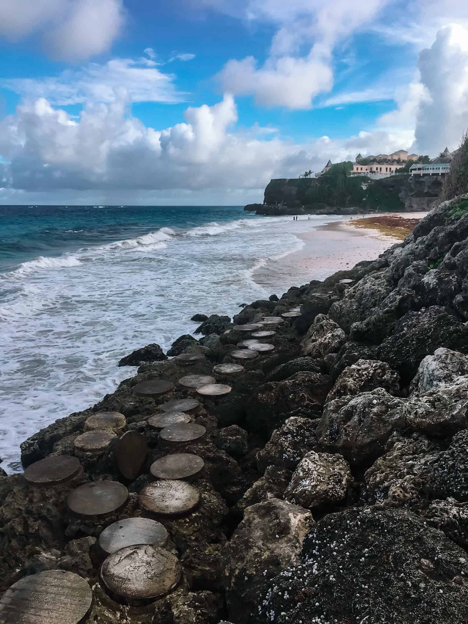 the Crane Beach Barbados steps over rocks