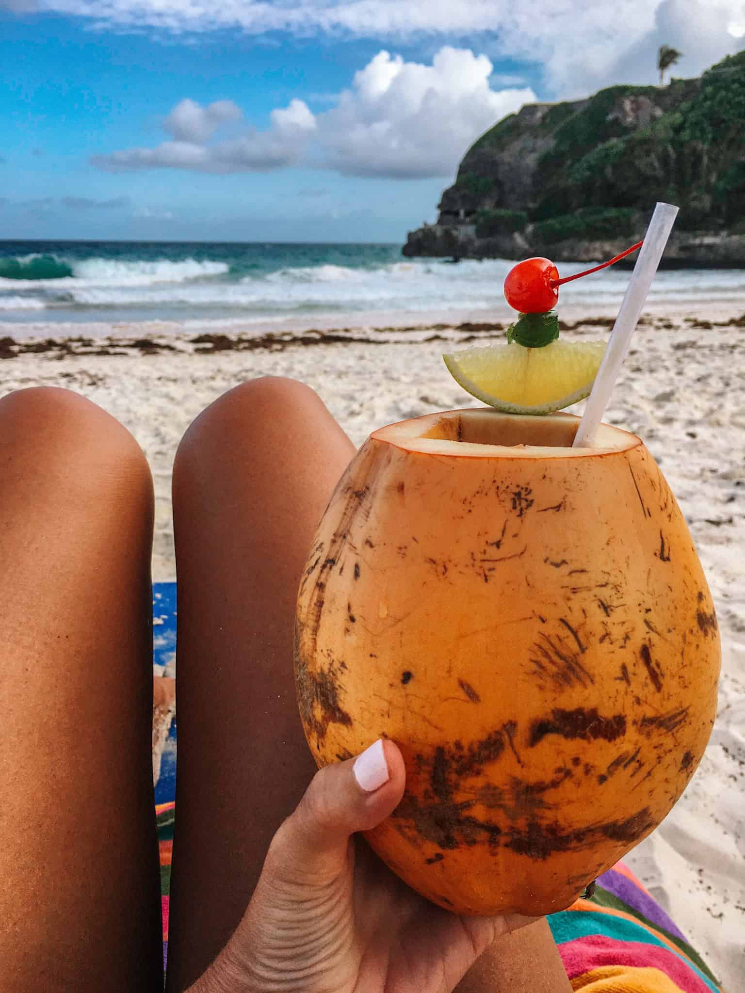 Fresh coconut on Crane Beach during a week in Barbados