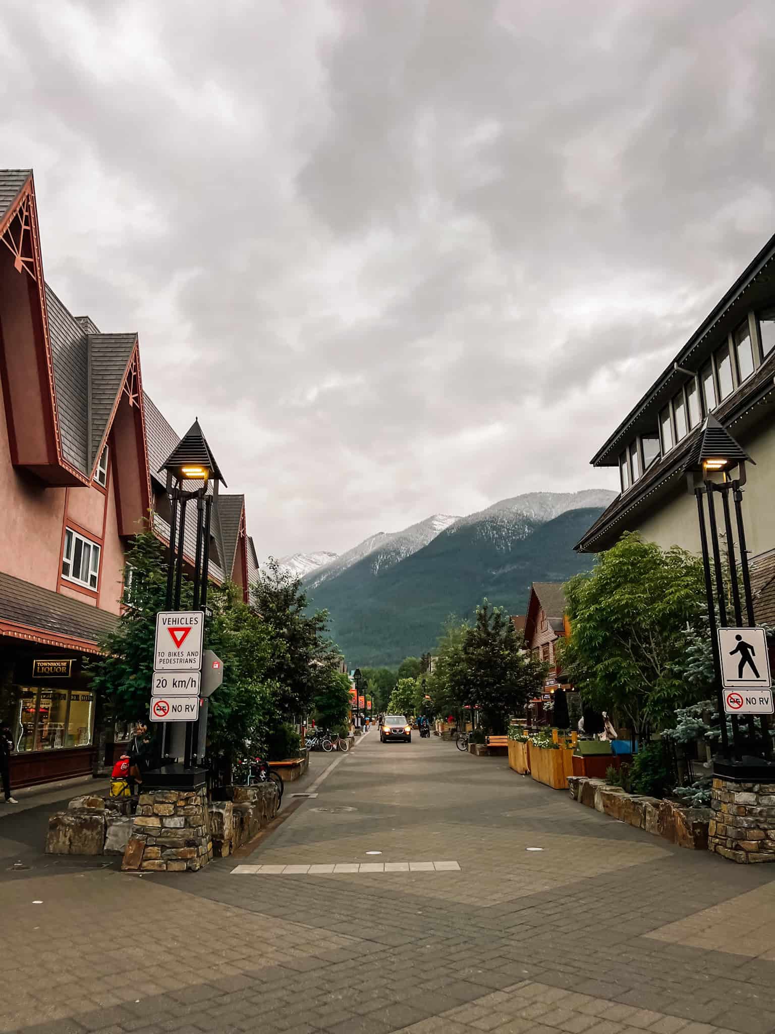 Banff street and mountains
