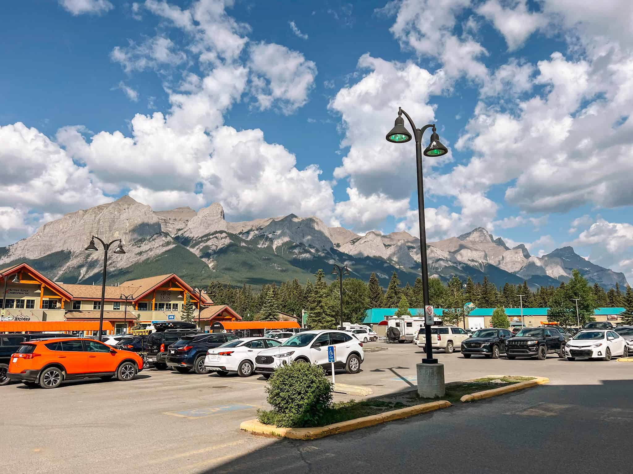 view leaving Safeway in Canmore