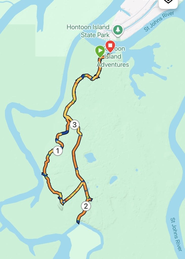 Wet Trail - Hammock-Hiking Nature Trail at Hontoon Island State Park - screenshot of Garmin Activity map